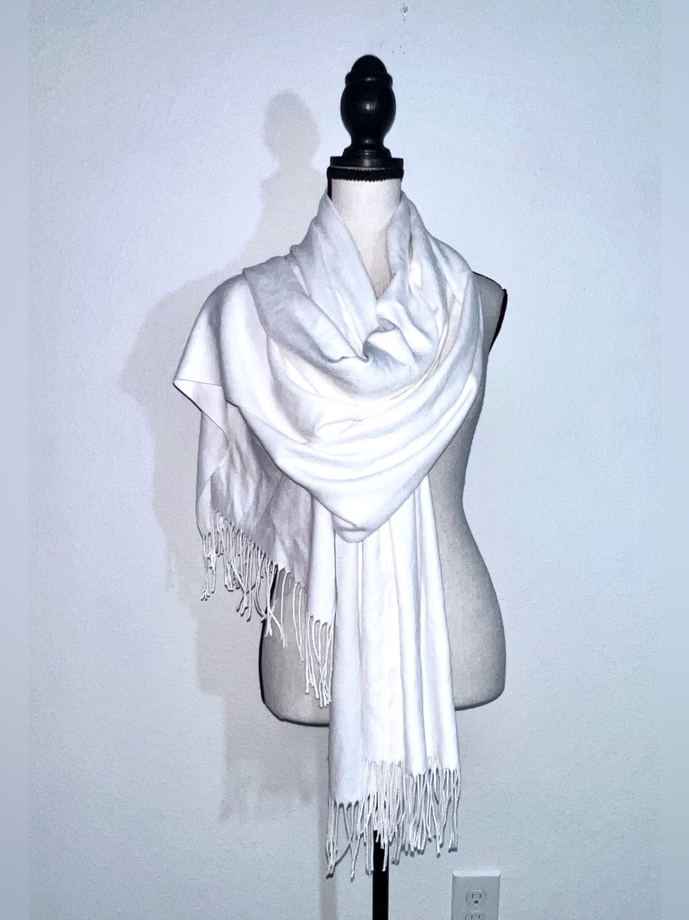 White Pashmina Fringe Shawl Wrap Soft Lightweight Scarf 27x69